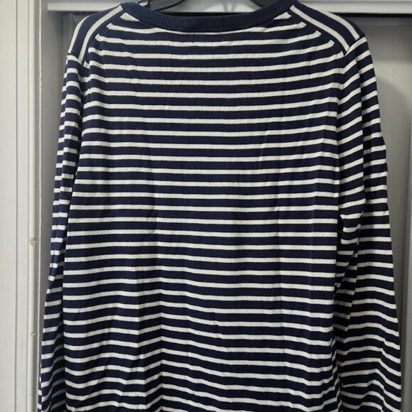 Crown & Ivy navy striped cotton holiday sweater with deer‎ XL - Picture 3 of 6